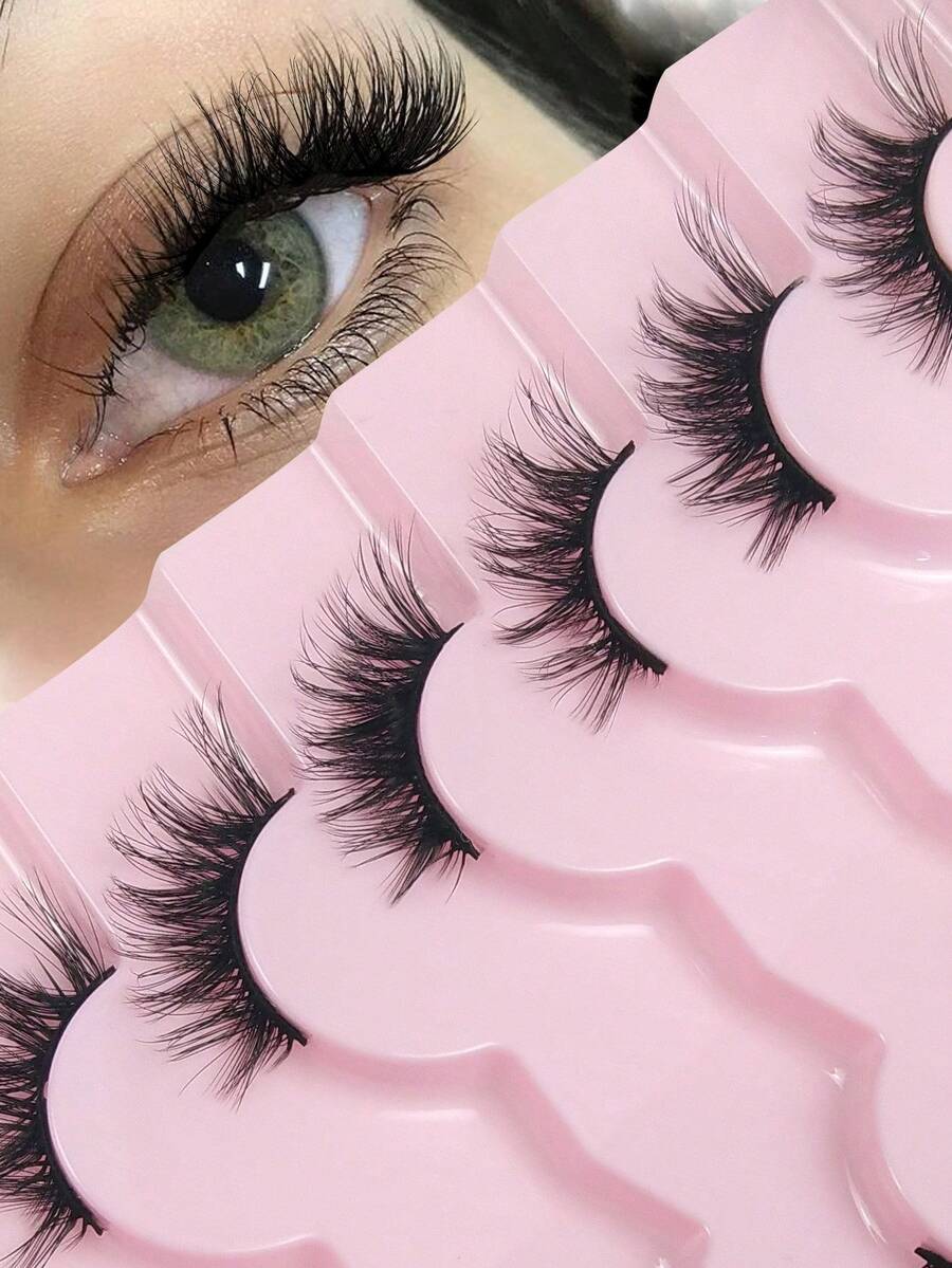 Hinarin 7 Pairs Half Eyelashes Volume Short Half Lashes Soft Black Band Cat Eye Lashes Curly Crossed Fox Eye Look False Eyelashes Suitable For Parties Lashes Pack False Eyelashes Fake Lashes Individual Lashes Clusters Extensions