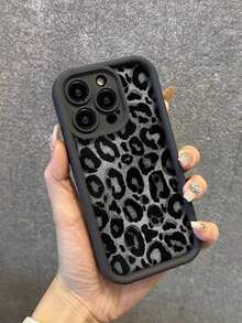 1 Pack Chic Grey Leopard Print TPU Case, Black Frame Velvet Pattern, Daily Use, Gift For Friends, Mom, Besties, Apple11, 13, Apple16 Pro Max, Apple17, 14 Pro Max, Apple15, 14, 17 Pro Max, 18 Pro Max, S26u, A57, A37, A16, A17, A56 5G Phone Case, Phone Case, Honor400 Etc. - Black - View 7