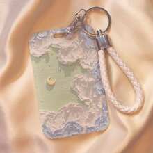 Macaron Color Cloud & Moon Oil Painting Card Holder, Aesthetic Pastoral Style ID Badge Holder With Woven Wrist Strap Lanyard Keychain, For Girls Students Campus Bus Card - Multicolor - View 10