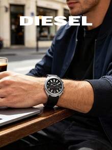 DIESEL DZ4499 Men Urban Chronograph Watch Oversized Silver Case Black Multi‑Sub‑Dial Contrast Strap Office Daily Male Wrist Watch - Black - View 3