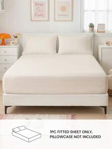 HONEYMOON 1pc Solid Color Soft Fitted Sheet 100% Polyester Fabric Lightweight Cloud-Like Touch Bedding Mattress Cover, Suitable For 9-12 Inch Deep Mattress, Soft Breathable Machine Washable, Shrink-Resistant, All Season, Four Corners Elastic, Different Sizes Suitable For Home And Dorm, Back To School Dorm Essential, Beige - Beige - View 2