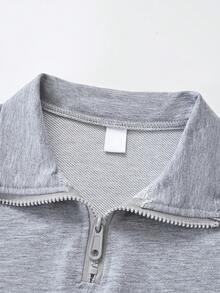 Setelan Olahraga 2 Potong Gaya Jalanan untuk Anak Perempuan, Sweatshirt Kerah Setengah Resleting dengan Cetakan Huruf & Celana Jogging Lebar, Musim Semi/Gugur - Grey - View 5