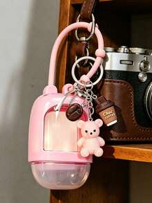 Cute Teddy Bear Filling Squeeze Bottle, Paired With Cute Coffee Pendant, Portable Mini Hand Sanitizer Bottle With Silicone Cover, Leak Proof Design - Multicolor - View 3