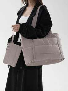 Women's Tote Bag, Lightweight Fluffy Handbag, Suitable For Travel, Work, Beach, Gym, Shopping - Khaki - View 4