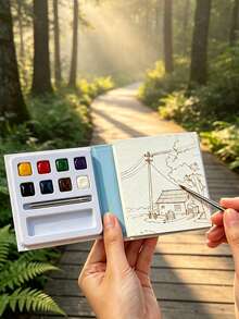 Adult Watercolor Sketchbook, Mini Acrylic Watercolor Paint Box, Small Drawing Board, Portable Notebook, Sketchbook For Sketching And Travel, Pocket Watercolor Sketchbook With Both Creative Coloring And Casual Doodling Functions. - A - View 1