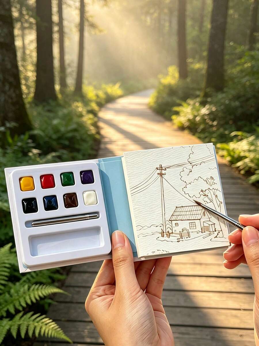 Adult Watercolor Sketchbook, Mini Acrylic Watercolor Paint Box, Small Drawing Board, Portable Notebook, Sketchbook For Sketching And Travel, Pocket Watercolor Sketchbook With Both Creative Coloring And Casual Doodling Functions. - A - View 1