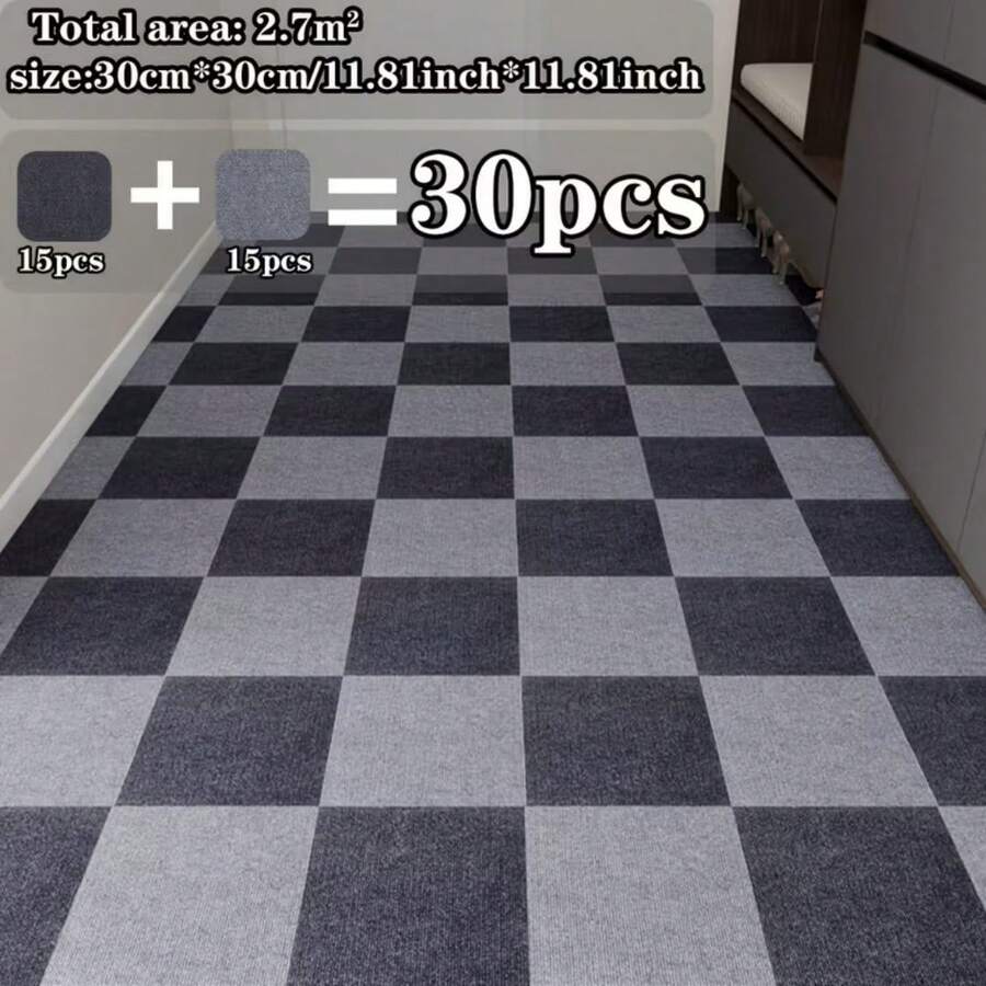 10片 30x30CM DIY自黏式地毯地板貼，正方形地毯貼紙，自黏式地板墊，適用於廚房居家裝飾地毯 - 毛絨地板貼 - 查看 1