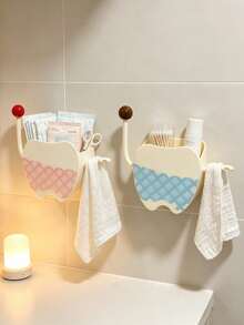 1pc Cute Tooth-Shaped Wall-Mounted Storage Basket With Hook, Baby Room Nursery Hanging Organizer, Suitable For Small Item Storage - Multicolor - View 7