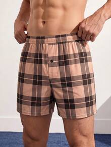 VeloEdit 3pcs/Pack Men's Underwear, Soft & Comfortable Plaid Pattern Loose Triangle Briefs With Button Fly, Suitable For Daily Wear And Vacation - Multicolor - View 1
