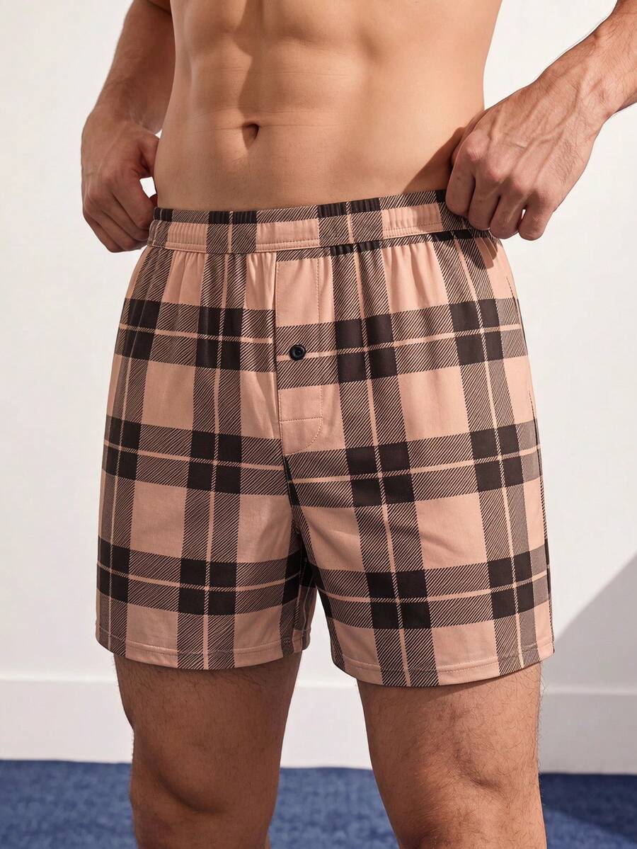 VeloEdit 3pcs/Pack Men's Underwear, Soft & Comfortable Plaid Pattern Loose Triangle Briefs With Button Fly, Suitable For Daily Wear And Vacation - Multicolor - View 1