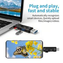 5合1多功能USB 2.0讀卡機，Type C/USB/Micro USB/TF/SD記憶卡迷你讀卡器OTG轉接頭，適用於行動裝置 - 黑色 - 查看 11