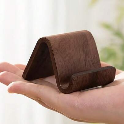 1pc Black Walnut Wood Phone Stand, Compact And Flexible, Portable Desktop Stand, Phone Holder Tablet Stand, Creative Desktop Organizer, Suitable For Office And Living Room, Daily Home Supplies, Stand Accessories, Phone Accessories