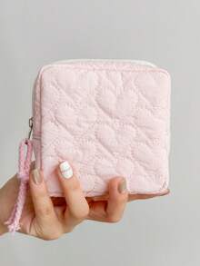 1/5pcs Heart-Shaped Quilted Mini Zipper Storage Bag, Tassel Zipper Portable Small Square Pouch, Soft Cosmetic Jewelry Earphone Organizer, Suitable For Travel And Daily Use,Travel Essential - Multicolor - View 10