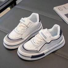 Non-Slip Soft Sole Hook & Loop Children's Sneakers, Spring/Autumn School Daily Casual Versatile Color Block White Shoes - Blue - View 2