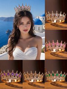 Sparkling Clear Crystal Full Crown, High-Quality Silver Tone Bridal Tiara For Special Occasions - Multicolor - View 3