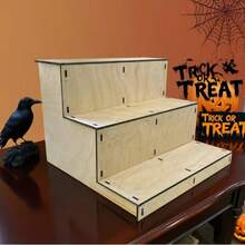 Rak Pajangan Kayu 3 Tingkat, Rak Pajangan Bertingkat yang Dapat Dipasang, Rak Penyimpanan Multi-Lapisan untuk Meja, Untuk Dekorasi Mini Halloween dan Natal, Figur dan Boneka Kecil - MultiWarna - View 9