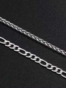 2pcs Men's Stainless Steel Bracelet Set, Classic & Wheat Link Chain, Minimalist Streetwear Jewelry, Durable & Tarnish-Resistant Daily Accessory - Bracelet - View 6