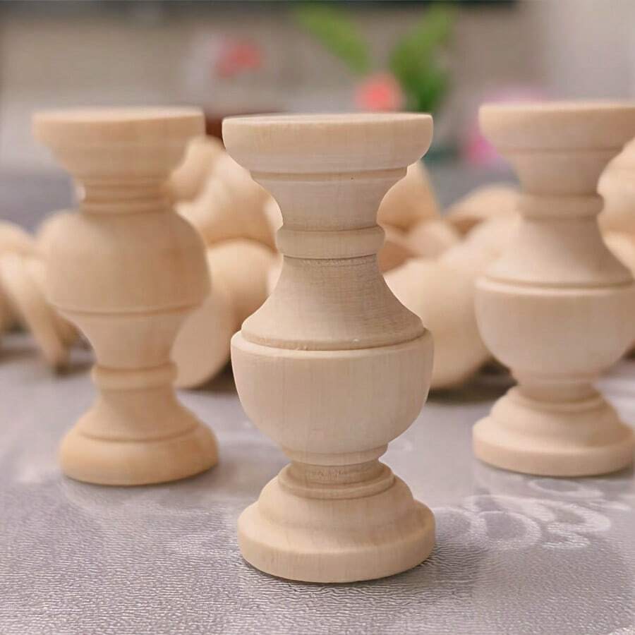Unfinished Wood Spindle Balusters 20 Packs, 6*2.5cm Natural Wooden Decorative Turned Columns, DIY Craft Furniture Railing Cabinet Ornament Accessories - Multicolor - View 1