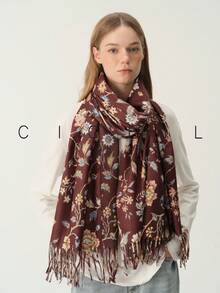 1pc Women's Floral Small Print Elegant Elegant Sweet Fashion Versatile Polyester Scarf For All Seasons Daily Wear - Brown - View 16