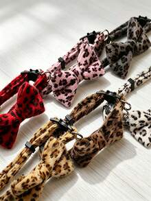 Leopard Print Pet Collar, Suitable For Small Dogs And Cats, Decorated With Bowknot, With Adjustable Strap And Quick-Release Buckle, Cute And Fashionable, Unisex For Pets - Multicolor - View 6