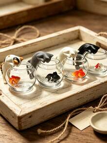 Cute Miniature Cat Catching Fish Figurine; Adorable Cat Catching Fish In Front Of An Aquarium - Perfect For Home/Car Dashboard Decoration. One Random Design. Suitable For Living Rooms, Bedrooms, Desks, Offices, And Other Home Decor. - A - View 8