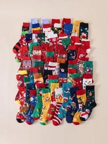 10/15/20 Pairs Random Christmas Creative Socks Multi-Pack, Various Santa Claus Snowman Reindeer Christmas Tree Jacquard Holiday Casual Socks, Soft Unisex Random Style Holiday Socks - Multicolor - View 4