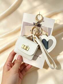 Mini Pu Keychain Bag Charm,Candy Color Decor Earphone Coin Purse With Wrist Strap,Portable Earphone Holder Wallet Key Ring For Bag Accessories Gift - Multicolor - View 2