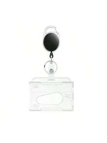 Oval Egg-Shaped Retractable Badge Holder With Dual Card Slots And Easy-Pull Clip, Transparent - Multicolor - View 3