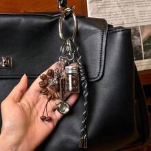 Y2K Coffee Bean Bag Charm, Cute Coffee-Themed Keychain, Woven Cord Metal Pendant, Unique Handbag Backpack Accessory - Multicolor - View 7