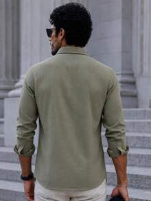 100% Cotton Linen, Breathable, Lightweight, Button-Down Collar, Men's Linen Shirt - Khaki - View 2