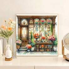 1PC DIY 5D Diamond Painting Kit Flower Shop Pattern - Round Full Drill Art Mosaic Craft, Home Wall Decor, Unframed - No Frame - View 2