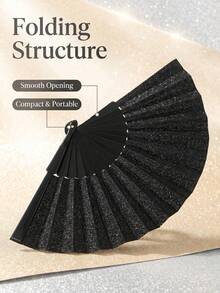 3/1pc Vintage Black Lace Leopard Print Glitter Folding Fan, Handheld Fan For Women, Gothic Y2K Style, Suitable For Halloween, Christmas, Music Festival, Party, Dancing, Photography Props, Accessories For Hanfu, Costume - Multicolor - View 14