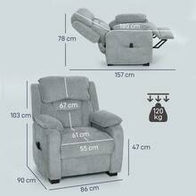 HOMCOM Sillón Relax Reclinable Eléctrico con Motor Silencioso, Sillón Reclinable de Terciopelo con Mando con 2 Posiciones de Memoria, Reposapiés, Reposacabezas, Puerto USB, Bolsillos, Gris Claro - Enchufe EU Tipo C(220-240V) - Ver 5