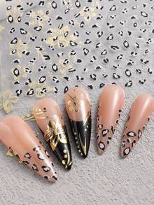 5 Sheets Y2K Leopard Print Nail Stickers - 3D Heart & Spot Decals For DIY Manicure, Nail Art Decals For Women - Rust Brown - View 11