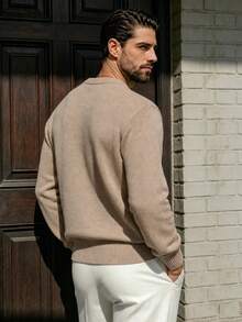 Autumn/Winter New Solid Color Loose Comfortable Retro Round Neck Commuting Sports Minimalist Unisex Casual Long Sleeve Knit Top - Apricot - View 4