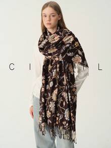 1pc Women's Floral Small Print Elegant Elegant Sweet Fashion Versatile Polyester Scarf For All Seasons Daily Wear - Brown - View 2