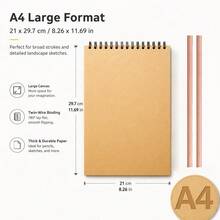 A4/16K/A5/A6 2 Sketchbooks + 2 Colored Pencils, Top Spiral Bound, 30 Pages Per Book, Suitable For Drawing Set, Suitable For Writing Artists - Yellow - View 4
