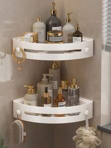 3pcs Rustproof Plastic Corner Shower Caddy - Wall Mounted Bathroom Organizer With Curved Design For Shampoo, Cosmetics, And Toiletries - Space Saving For Small Bathrooms, Perfect For Bathroom Storage And Organization - Cream White - View 3