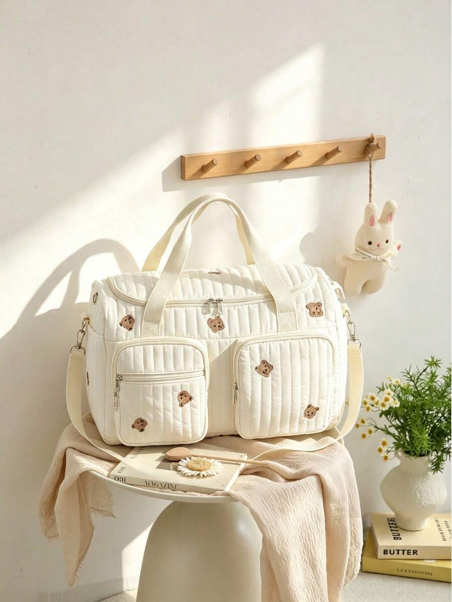Cartoon Cute Lying Bear Mom Handbag, Large Capacity Multi-Pocket Diaper Bag, Suitable For Outings And Baby Strolls - Multicolor - View 1