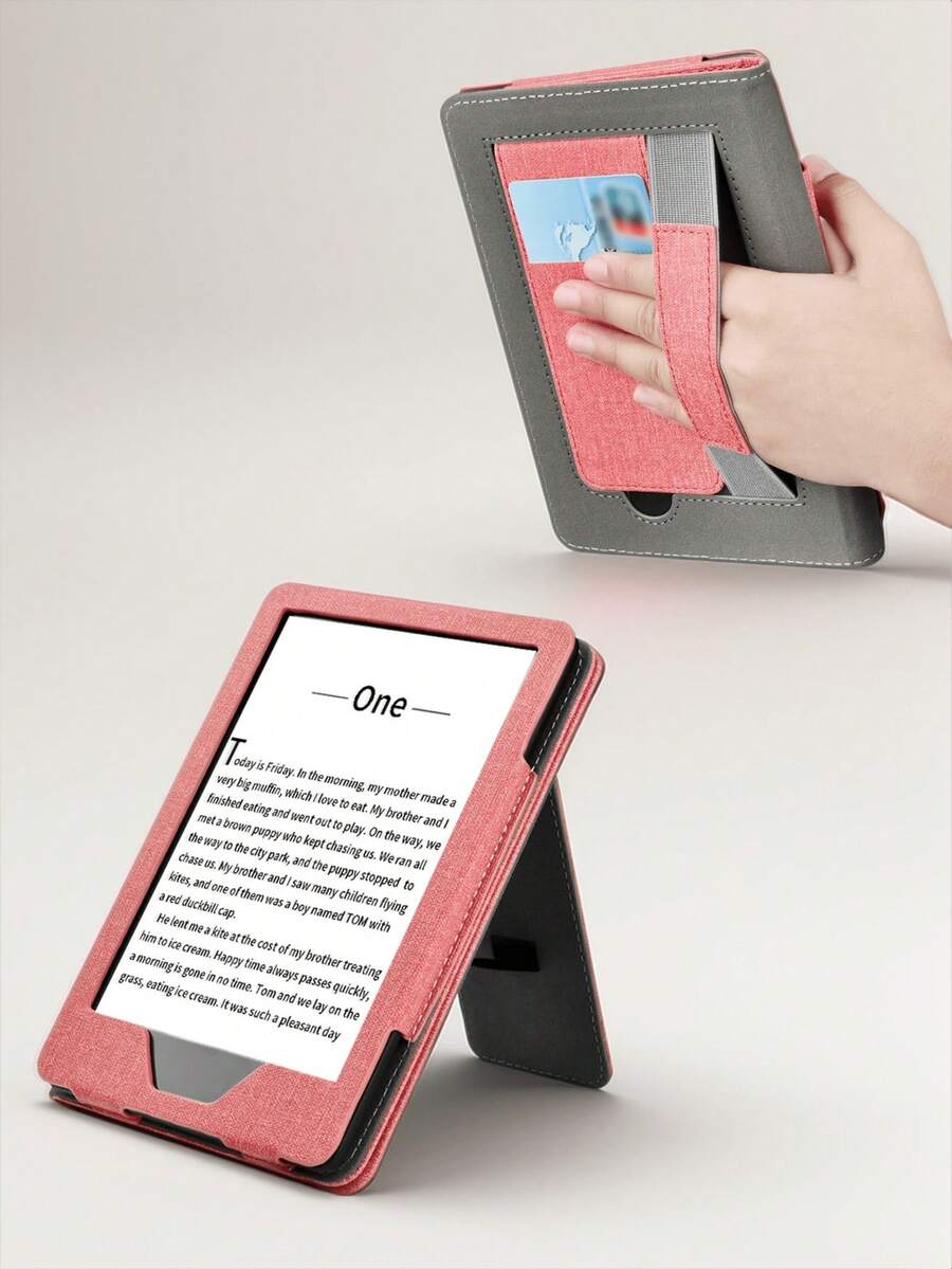 Stand Protective Case With Hand Strap And Card Slot For 7-Inch Kindle Paperwhite 12th Gen (2024), 6-Inch Kindle 11th Gen (2024), Kindle Paperwhite 11th Gen (2021), Kindle 11th Gen (2022) (Pink)