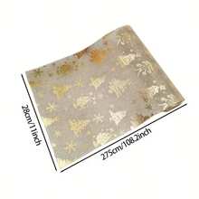 1PC Faux Linen Christmas Gold Foil Table Runner, Polyester Fabric, Christmas Table Decor, Winter New Year Scene Decoration Table Runner - Khaki - View 9