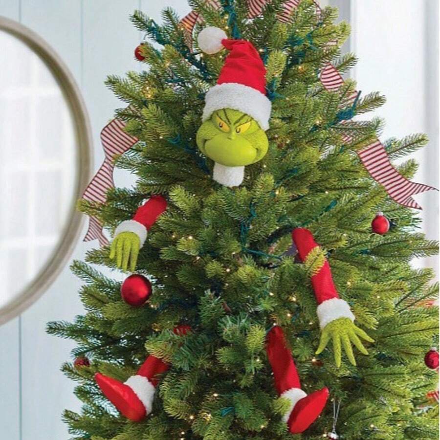 The Grinch مجموعة ديكور شجرة عيد الميلاد، رأس وحش أخضر مضحك مع أذرع وأرجل، زينة شجرة عيد الميلاد، ديكور حفلة منزلية للعطلات، شحن عشوائي للشكل 2 والشكل 3 - A - مشاهدة 1