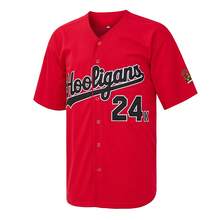 Men's Mars<24K Magic>Hooligans Hip-Hop Embroidery Baseball Jersey,Retro Streetwear And Items For Concert Support - Red - View 3