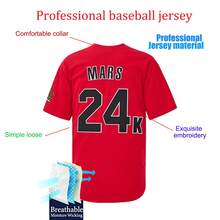 Men's Mars<24K Magic>Hooligans Hip-Hop Embroidery Baseball Jersey,Retro Streetwear And Items For Concert Support - Red - View 4