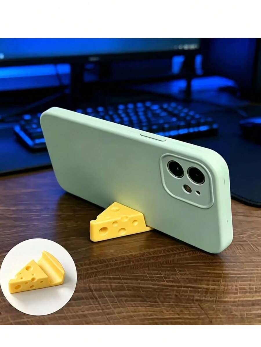 2pcs Cheese Phone Stand Keychain Pendant Desktop Decor Lightweight Portable Phone Holder - Multicolor - View 1