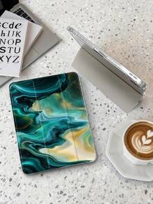 1pc Green Gold Liquid Sand Pattern Tablet Case Suitable For IPad Mini6/7/Air/Air2/9.7/10.2/10.5/10.9 (Air4-Air8)/Pro 11/10th Gen/A16/Pro 11 2024 Models, Painted Pattern Tablet Case Transparent Acrylic Back Shell Tri-Fold Stand Auto Sleep/Wake Built-In Pen Slot Does Not Include Pen Some Models With Camera Frame - Multicolor - View 6