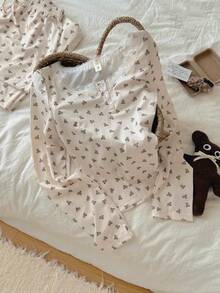 Nina Bonheur 2pcs Women's Round Neck Long Sleeve Top + Elastic Waist Long Pants Pajamas Homewear Set - Beige - View 5