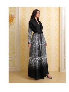 Middle Eastern Gradient Print Dubai Style Elegant Arabic Abaya - Black - View 10