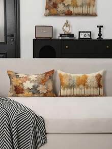 1/2/4pcs Vintage Autumn Forest & Maple Leaf Lumbar Pillow Covers, Country Autumn Tree Oil Painting Print Rectangular Throw Pillow Cases, Cozy Farmhouse Thanksgiving Home Decor - Multicolor - View 6