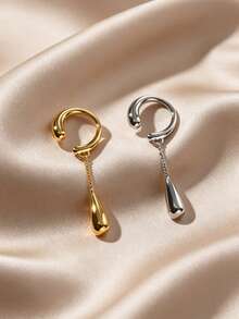 1pc Minimalist Cool Style Tassel Water Drop Clip-On Earrings, No Piercing Required, Unique Holiday Accessory, Suitable For Daily Wear, Party, Gift - Water Drop - View 2